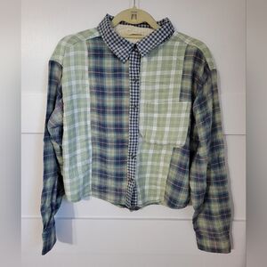 American Eagle Outfitters Multicolor Plaid Button Down Shirt, Cropped